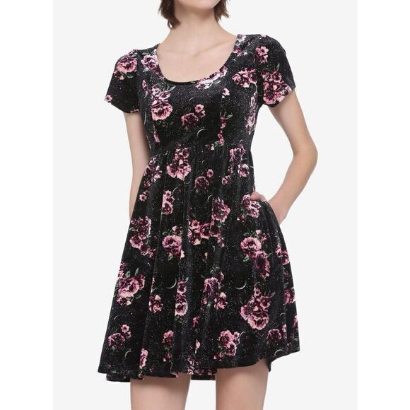 Hot Topic Roses & Moons Velvet Dress (Med) - Picture 1 of 9